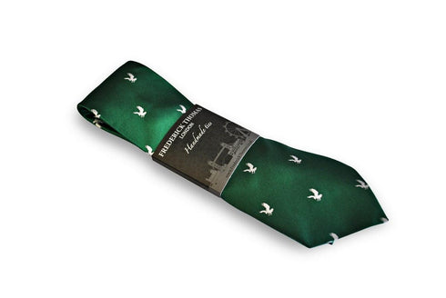 green tie with white eagle bird silhouette design